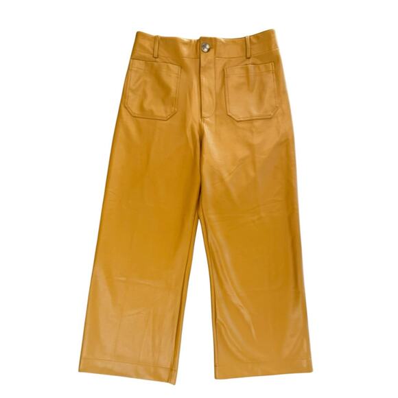 MAEVE By ANTHROPOLOGIE Colette Cropped Wide Leg Faux Leather Pants Brown Size 31 - Picture 13 of 16